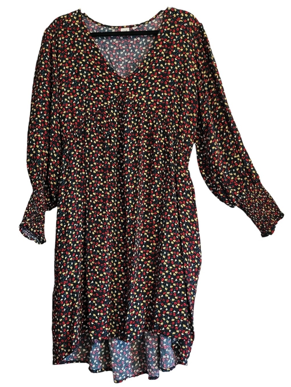 GAP Black Ditzy Floral V-neck Long Sleeves Dress Wmn Medium Dark Romantic Flowy